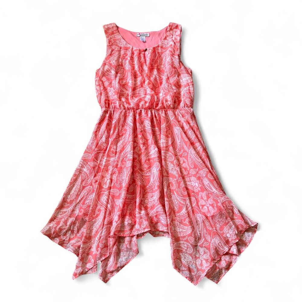 Luscious Pink Paisley Sleeveless Handkerchief Hem Dress SD10705M L‎